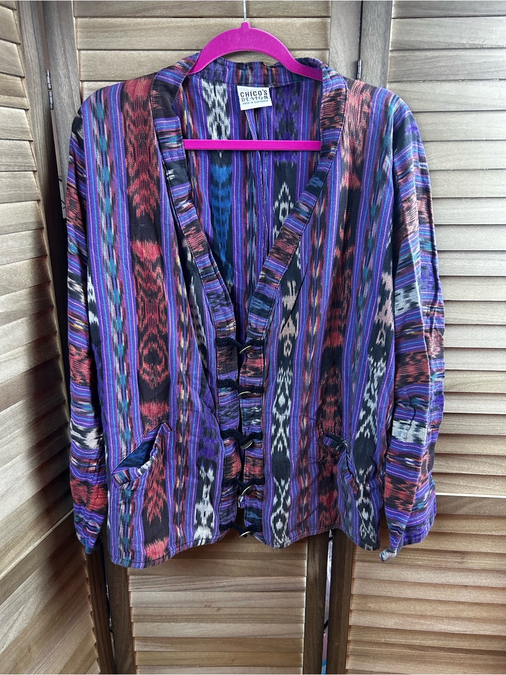 Vintage Chico’s Design Handwoven Cotton Jacket Southwestern Ikat Boho